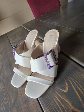 Charlies David Cream Leather Mule Sandals with Multicolor Buckle